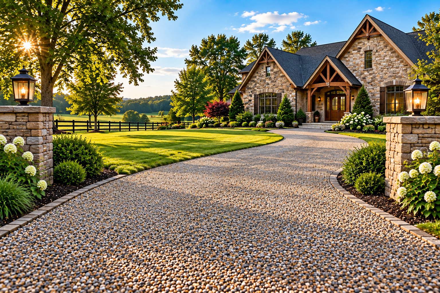 Finished tar and chip driveway at a Middle Tennessee home