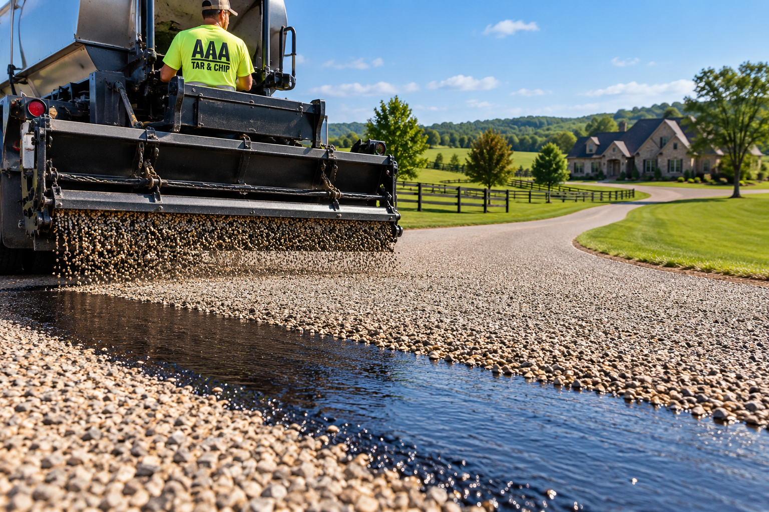 Tar and chip driveway installation in Middle Tennessee